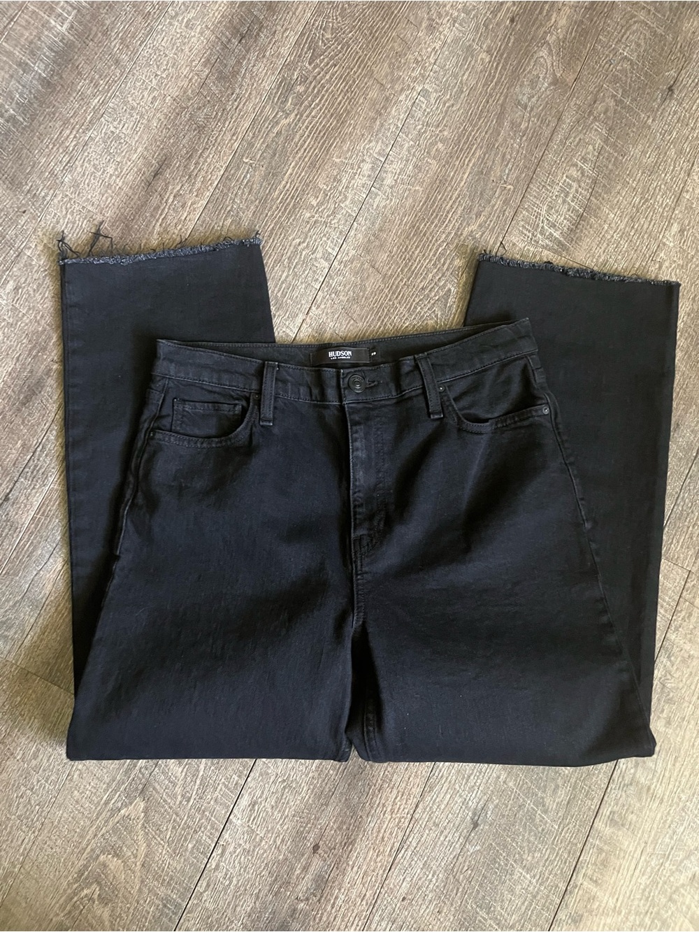 Hudson Jeans Remi Women's Straight-Leg Cropped Black Denim with Raw Hem